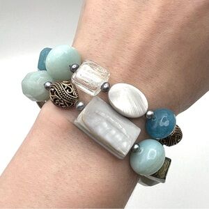 Studio Barse Gemstone Stacked Toggle Bracelet With Agate, Amazonite, Pearls, MOP